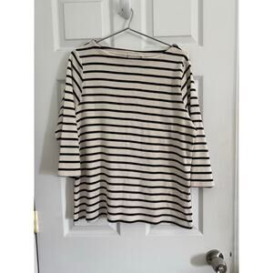 LL BEAN Sweater Womens 1X Top Striped 3/4 Sleeve